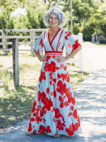 Corinne | V Neck Short Sleeve Floral Maxi Dress - view 5