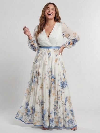 Lavinia | Long Sleeve V Neck Floral Maxi Dress - view 4
